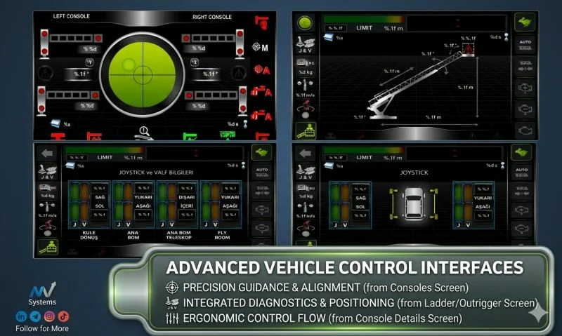 Text-free, symbol-based vehicle control interface screens