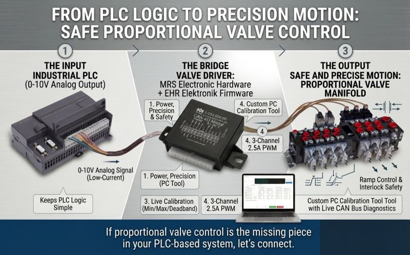 From a PLC 0-10V analog output to proportional hydraulic valves: valve driver with MRS hardware and EHR Elektronik firmware