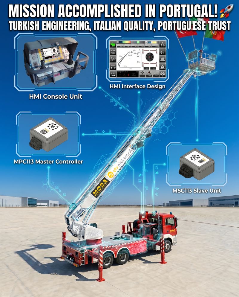 Bizzocchi VP33 fire-fighting ladder modernized in Portugal: MOBA HMI console, MPC113 and MSC113 controllers